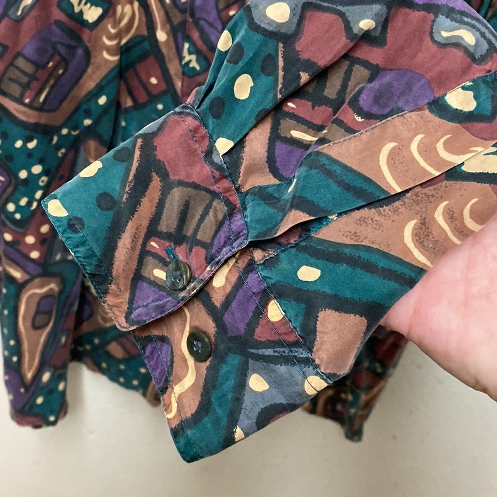 Chiamare Silk Abstract Print Button Down Shirt Xl - image 4